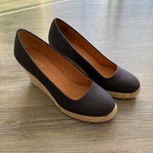J.Crew Wedge Espadrilles Womens Size 7 Navy Blue Slip On Canvas 3” Heels